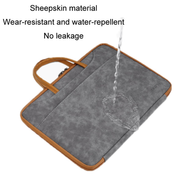 Baona Leather Fully Open Portable Water-resistant Computer Bag, Size: 14 inches(Gray Brown)