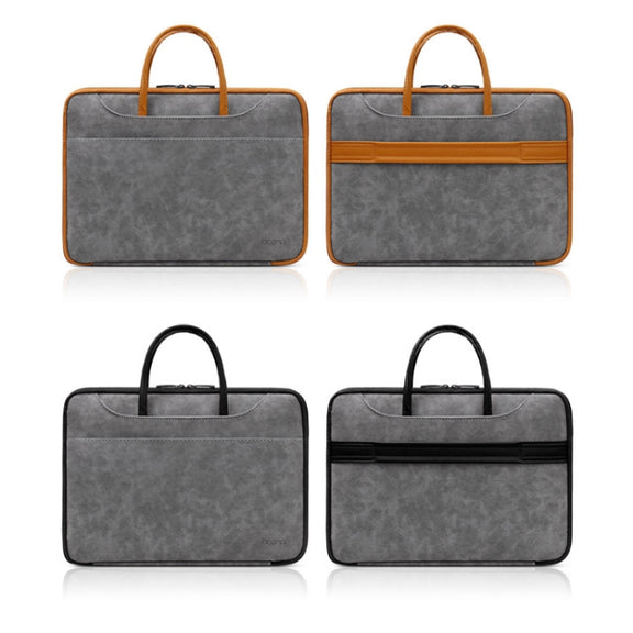 Baona Leather Fully Open Portable Water-resistant Computer Bag, Size: 15/15.6/16 inches(Gray Black)