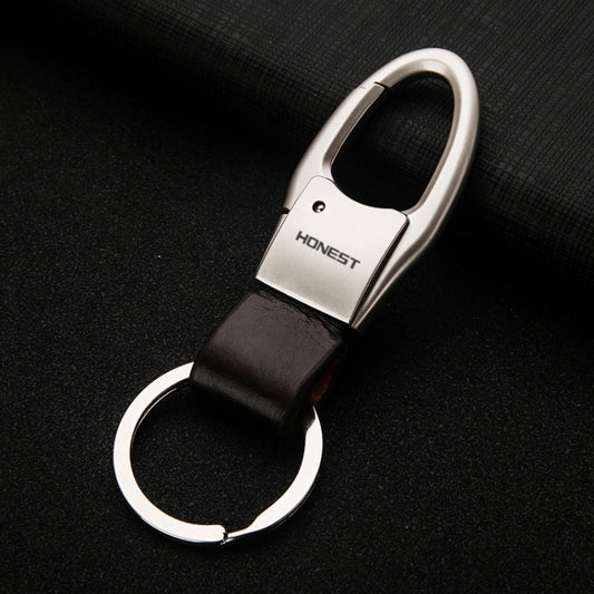 HONEST Leather Car Keychain Simple Circle Ring Pendant Keychain(Silver) - free shipping - PMC Jewellery - Order now!