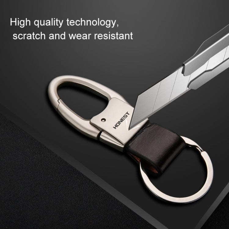 HONEST Leather Car Keychain Simple Circle Ring Pendant Keychain(Black)