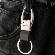 HONEST Leather Car Keychain Simple Circle Ring Pendant Keychain(Black)