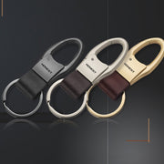 HONEST Leather Car Keychain Simple Circle Ring Pendant Keychain(Black)