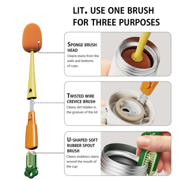 Long Handle Household Multifunctional Cup Washing Brush Carrot Shape 3 In 1 Cleaning Brush(Yellow) - Cleaning Tools by PMc TechLife | Online Shopping South Africa | PMc TechLife | Buy Now Pay Later Mobicred