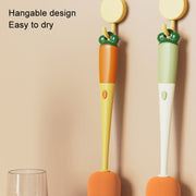 Long Handle Household Multifunctional Cup Washing Brush Carrot Shape 3 In 1 Cleaning Brush(Yellow)