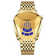 BINBOND Locomotive Concept Steel Belt Watch Men Live Black Technology Watch(Full Gold Gold Face)