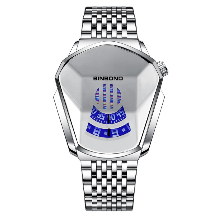 BINBOND Locomotive Concept Steel Belt Watch Men Live Black Technology Watch(White Steel White Face) - free shipping - PMC TechLife - Order now!