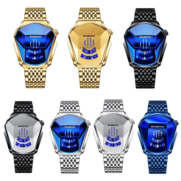 BINBOND Locomotive Concept Steel Belt Watch Men Live Black Technology Watch(Black Stee Blue Face) - free shipping - PMC TechLife - Order now!
