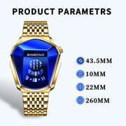 BINBOND Locomotive Concept Steel Belt Watch Men Live Black Technology Watch(Black Stee Blue Face)