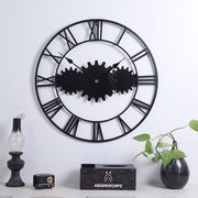 60cm Vintage Iron Round Gear Wall Clock Silent Large Art Clock(Black+Black Needle)