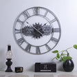 60cm Vintage Iron Round Gear Wall Clock Silent Large Art Clock(Silver+Silver Needle) - free shipping - PMc TechLife - Order now!
