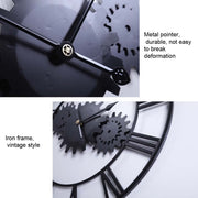 60cm Vintage Iron Round Gear Wall Clock Silent Large Art Clock(Gold+Gold Needle)