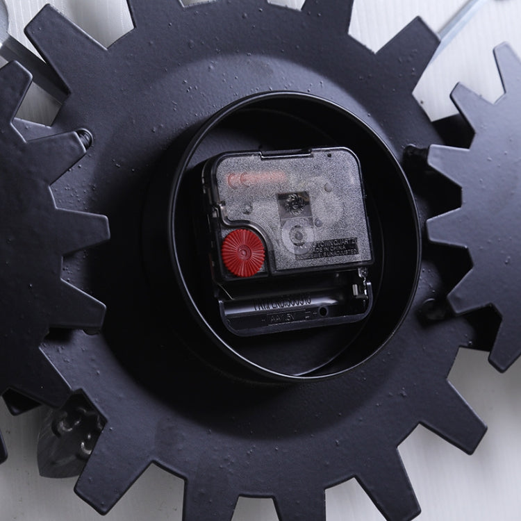 60cm Vintage Iron Round Gear Wall Clock Silent Large Art Clock(Black+Black Needle)