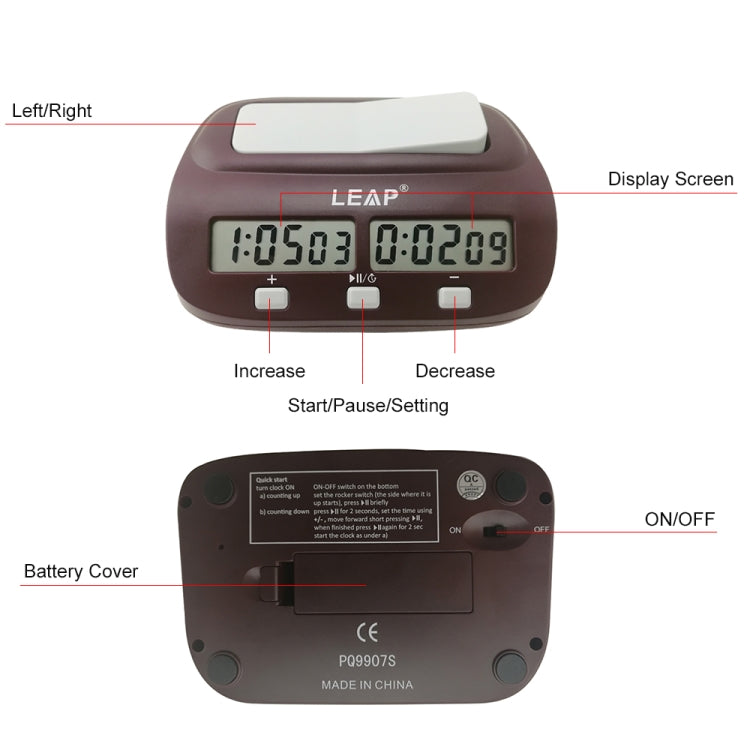 LEAP PQ9907S Chess Clock International Chess Go Clock(Wine Red) - Alarm Clocks by LEAP | Online Shopping South Africa | PMC Jewellery | Buy Now Pay Later Mobicred