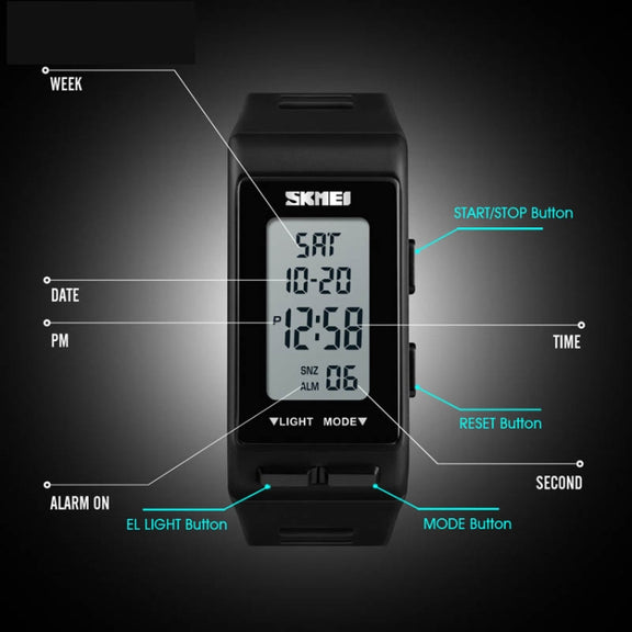 SKMEI 1362 Sports Electronic Watch Fashion Water-resistant Countdown Children LED Watch(Black)