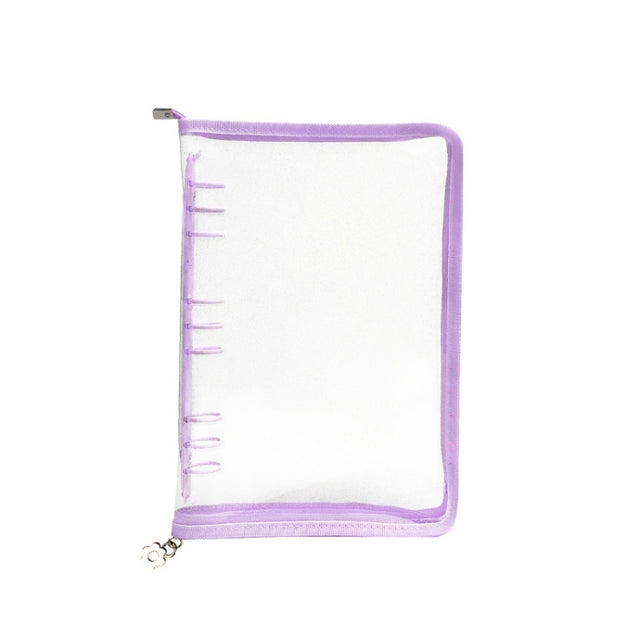 B5 9 Rings Loose-leaf Journal Clear PVC Cover Zipper Planner Notebook Without Inner Pages(Purple)