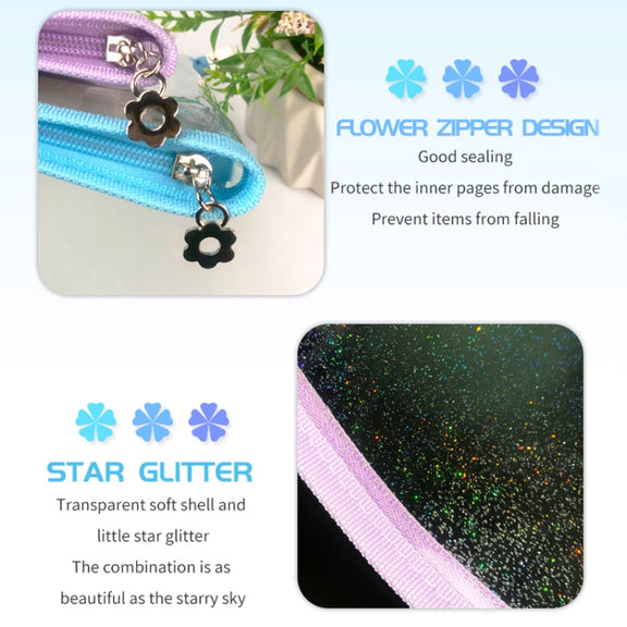 B5 9 Rings Loose-leaf Journal Clear PVC Cover Zipper Planner Notebook Without Inner Pages(Sky Blue)