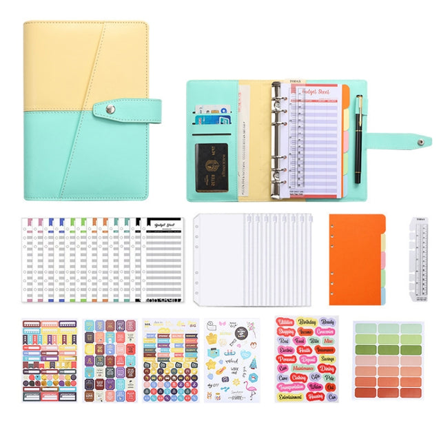 A6 YMX-012 PU Leather Budget Binder Notebook Macaron Color Matching Handbook(Yellow+Light Green)