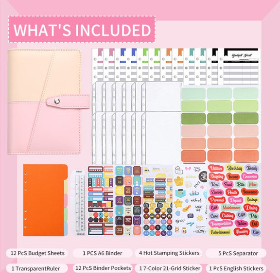 A6 YMX-012 PU Leather Budget Binder Notebook Macaron Color Matching Handbook(White+Black)