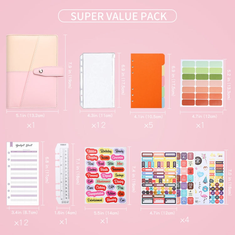 A6 YMX-012 PU Leather Budget Binder Notebook Macaron Color Matching Handbook(Orange+Brown)