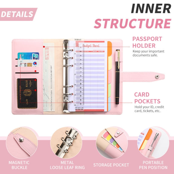 A6 YMX-012 PU Leather Budget Binder Notebook Macaron Color Matching Handbook(Blue+Purple)