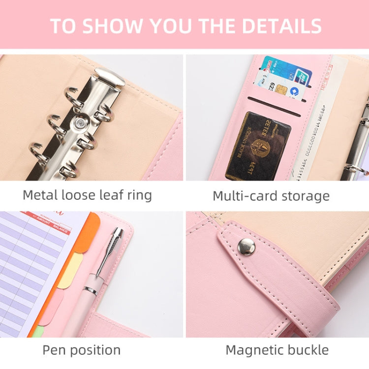 A6 YMX-012 PU Leather Budget Binder Notebook Macaron Color Matching Handbook(White+Black)