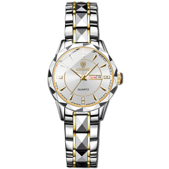 BINBOND B5552 Luminous Multifunctional Business Calendar Quartz Watch(Female-Inter-gold-White)
