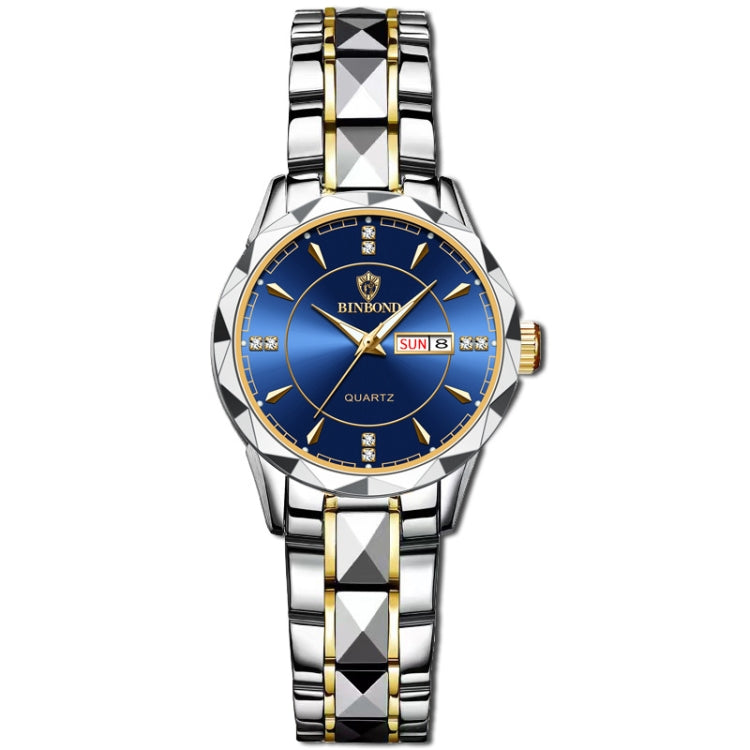 BINBOND B5552 Luminous Multifunctional Business Calendar Quartz Watch(Female-Inter-gold-Blue) - free shipping - PMC TechLife - Order now!