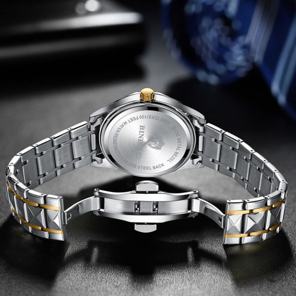 BINBOND B5552 Luminous Multifunctional Business Calendar Quartz Watch(Female-Inter-gold-White)
