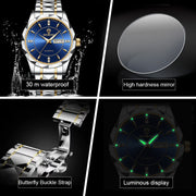 BINBOND B5552 Luminous Multifunctional Business Calendar Quartz Watch(Female-Inter-gold-White)