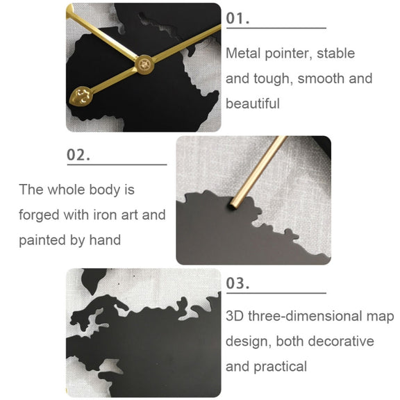 0818 3D Stereo World Map Art Wall Decoration Clock Round Wall Clock(Style 1)
