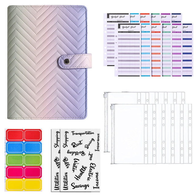 A6 PU Macaron Gradient Color Loose-leaf Notepad Notebook Budget Book(Purple)