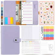 H666 A6 Loose-leaf Binder Cash Budget Handbook Vintage PU Leather Notebook with Window(Taro Purple)