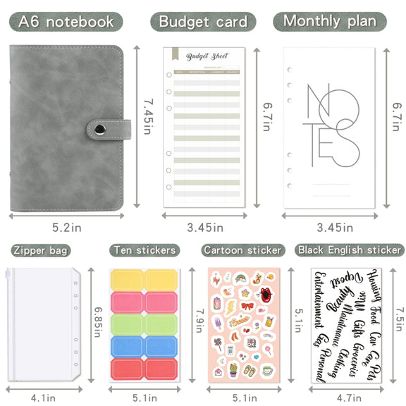 H666 A6 Loose-leaf Binder Cash Budget Handbook Vintage PU Leather Notebook with Window(Treasure Blue)