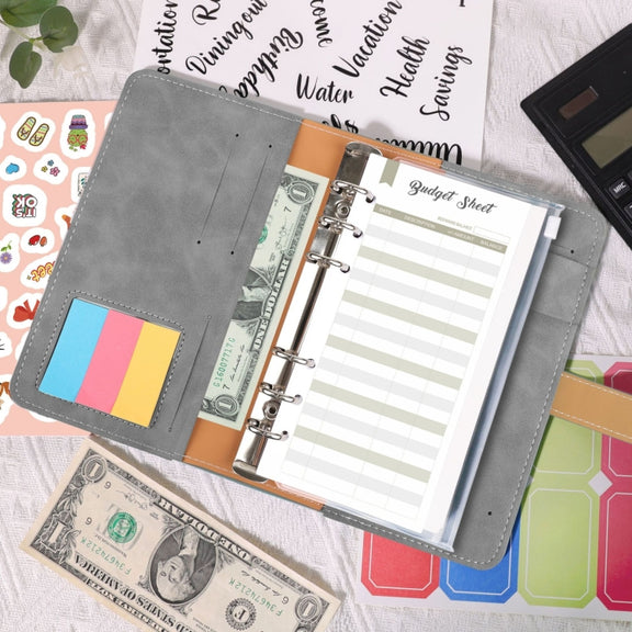 H666 A6 Loose-leaf Binder Cash Budget Handbook Vintage PU Leather Notebook with Window(Taro Purple)