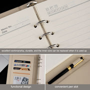 6 Hole Three Fold Loose-leaf Case A5 Business Notebook Office Stationery Notepad(Blue)