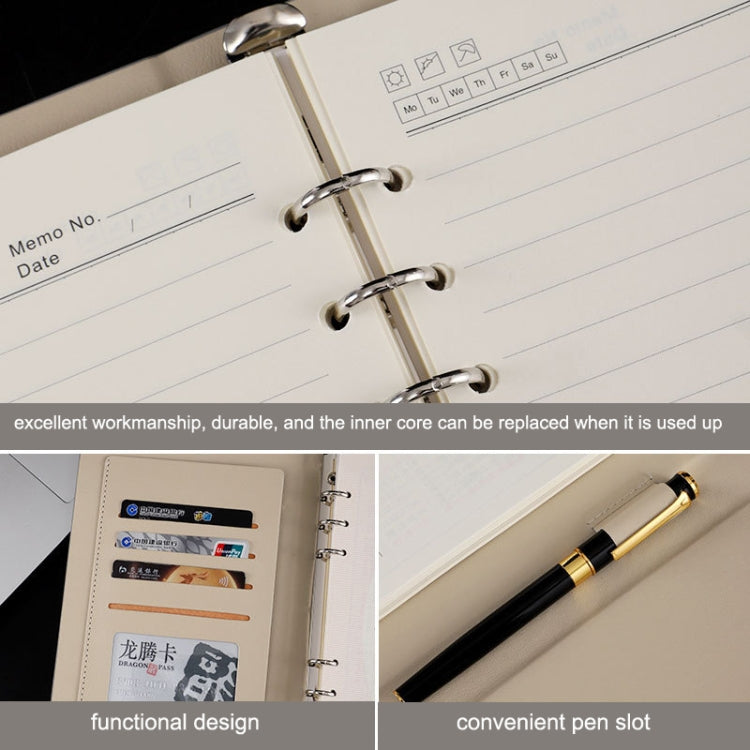 6 Hole Three Fold Loose-leaf Case A5 Business Notebook Office Stationery Notepad(Blue)