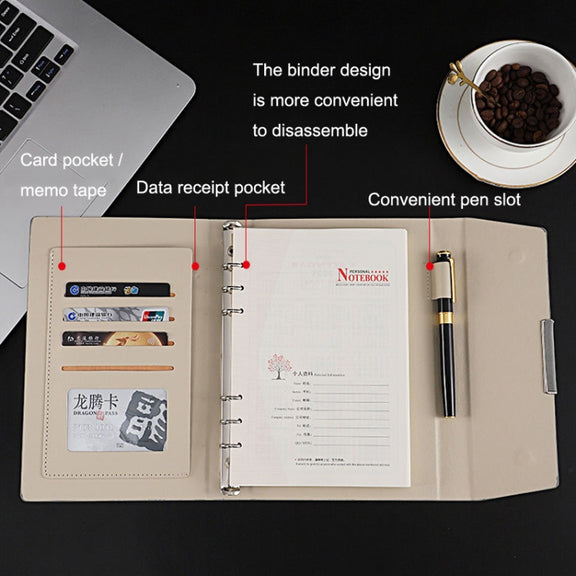 6 Hole Three Fold Loose-leaf Case A5 Business Notebook Office Stationery Notepad(Grey)