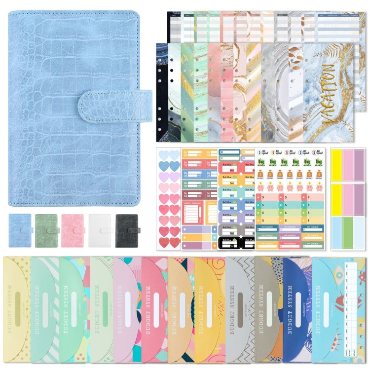 A6 Crocodile Pattern PU Leather Loose-Leaf Binder Budget Notebook Cash Envelope Organizer(Glaze Blue) - Notebooks by PMc TechLife | Online Shopping South Africa | PMc TechLife | Buy Now Pay Later Mobicred
