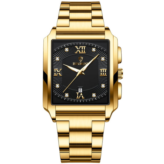 BINBOND B4143 Rectangular Outdoor Men Waterproof Quartz Watches(Full Gold-Black) - free shipping - PMC Jewellery - Order now!