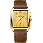 BINBOND B4143 Rectangular Outdoor Men Water-resistant Quartz Watches(Brown Leather-Full Gold)