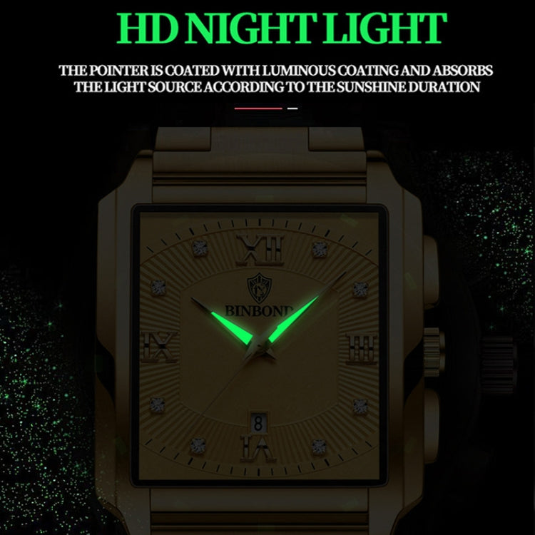BINBOND B4143 Rectangular Outdoor Men Water-resistant Quartz Watches(Full Gold-Black)