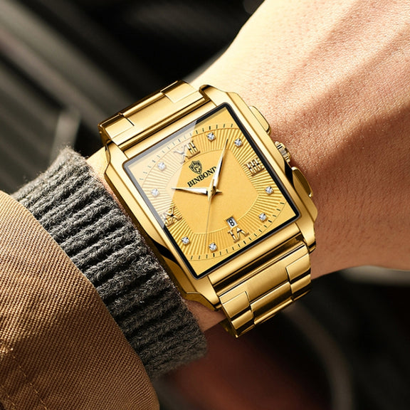 BINBOND B4143 Rectangular Outdoor Men Water-resistant Quartz Watches(Full Gold-Black)