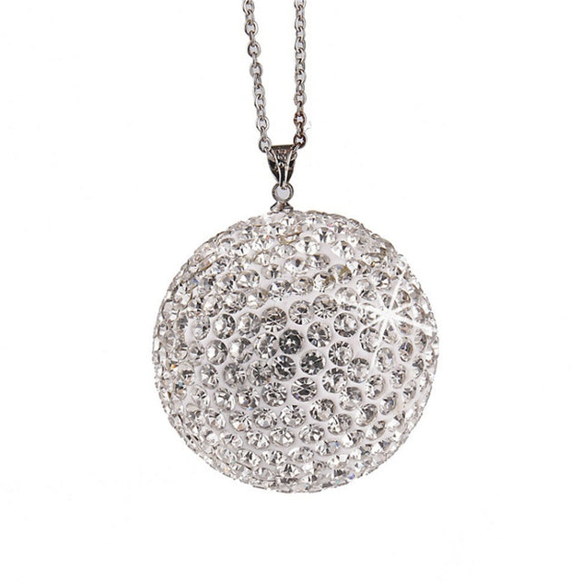 Car Diamond Crystal Ball Rearview Mirror Decoration Pendant(White)