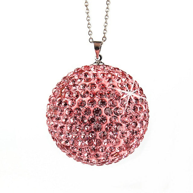 Car Diamond Crystal Ball Rearview Mirror Decoration Pendant(Pink)