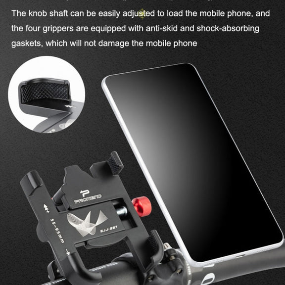 PROMEND SJJ-297 Aluminum Alloy Rotation Adjustable Bicycle Mobile Phone Bracket(Black)