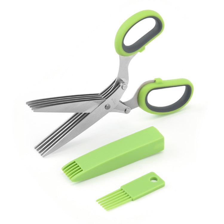 Five-Layer Vegetable Scissors Office Shredding Stainless Steel Scissors(Green Gray) - Cutter & Peeler by PMC TechLife | Online Shopping South Africa | PMC TechLife