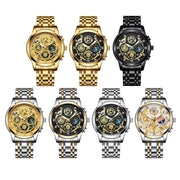 BINBOND 4010 Multifunctional Water-resistant Hollowed Luminous Quartz Watch(Inter-gold Black Surface)
