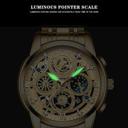 BINBOND 4010 Multifunctional Water-resistant Hollowed Luminous Quartz Watch(Inter-gold Black Surface)