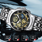 BINBOND 4010 Multifunctional Water-resistant Hollowed Luminous Quartz Watch(Inter-gold Black Surface)