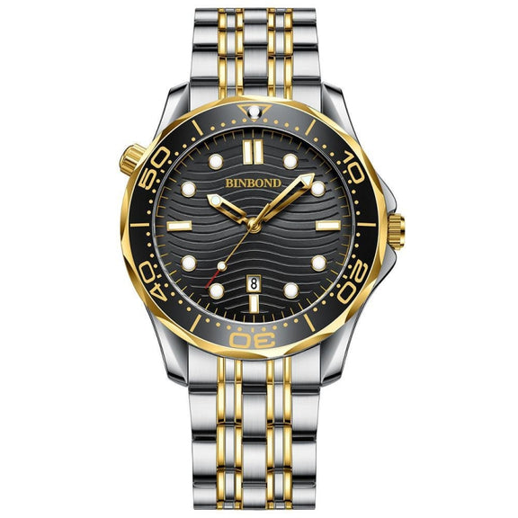 Inter-gold Black Surface BINBOND B2820 Luminous 30m Water-resistant Men Sports Quartz Watch